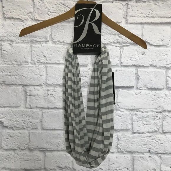 NWT Rampage Gray White Striped Infinity Scarf Lightweight Soft Women’s Accessory - Picture 2 of 5